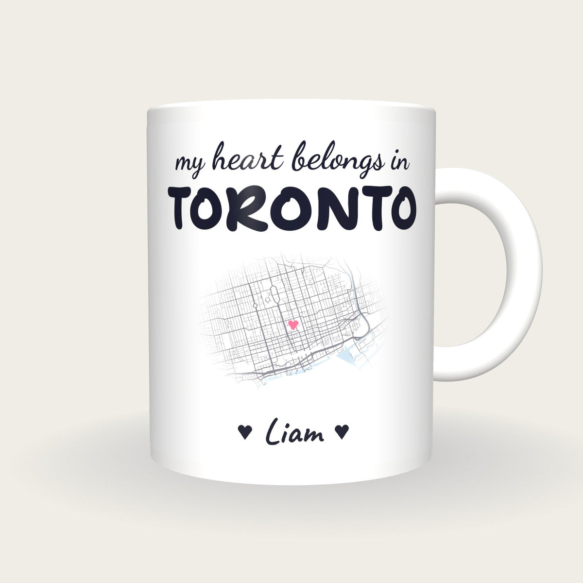 Personalised Toronto Map Mug, My Heart Belongs In Toronto, front