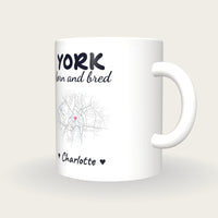 Personalised York Map Mug, York Born And Bred, three-quarter view
