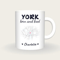 Personalised York Map Mug, York Born And Bred, front