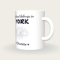 Personalised York Map Mug, My Heart Belongs In York, three-quarter view