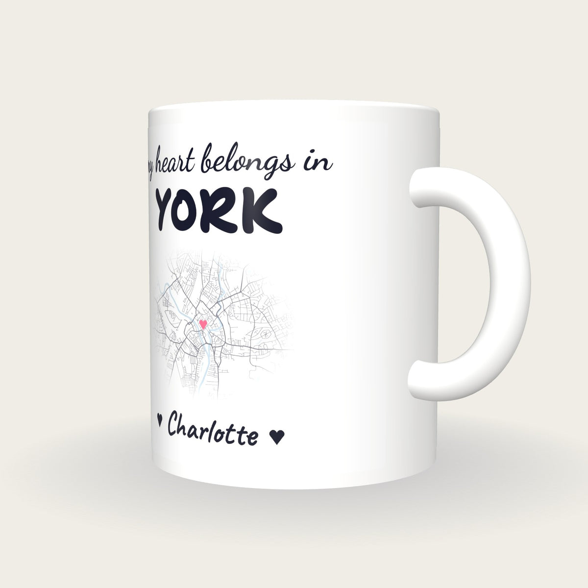 Personalised York Map Mug, My Heart Belongs In York, three-quarter view