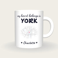Personalised York Map Mug, My Heart Belongs In York, front