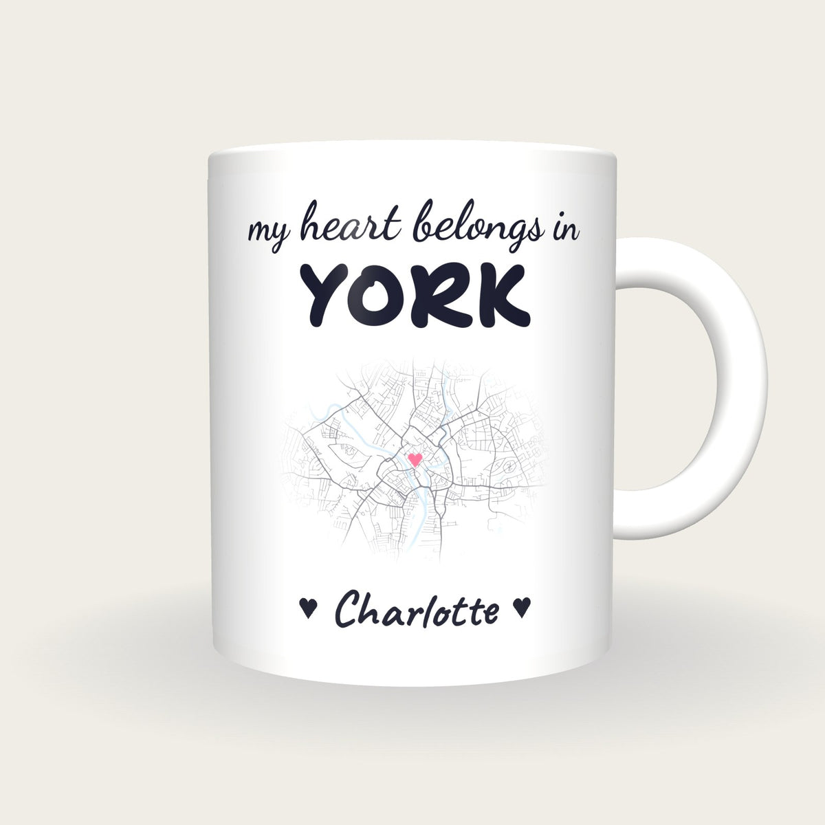 Personalised York Map Mug, My Heart Belongs In York, front