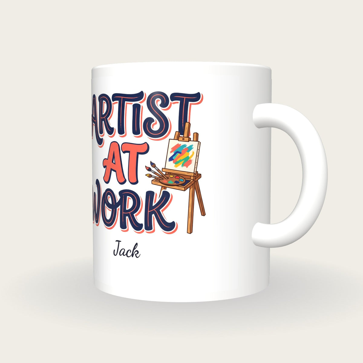 Personalised Artist At Work Mug, three-quarter view
