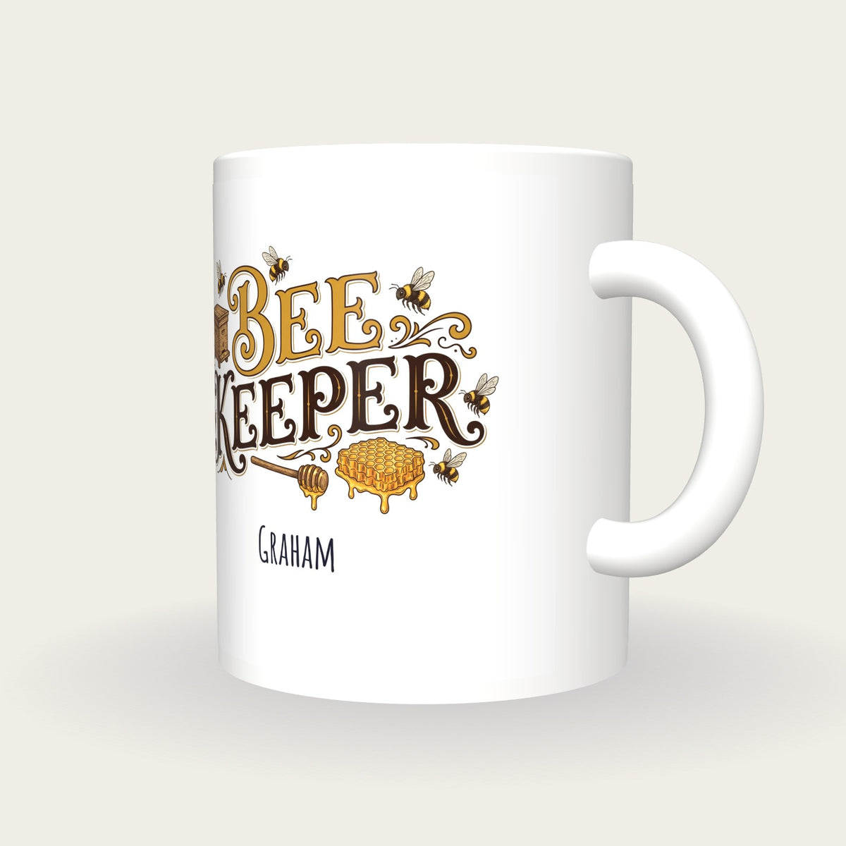 Personalised Bee Keeper Mug, three-quarter view