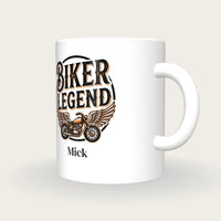 Personalised Biker Legend Motorbike Mug, three-quarter view