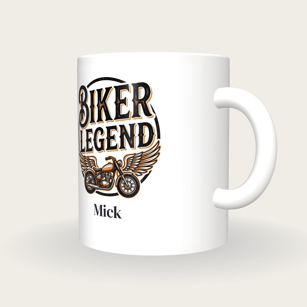 Personalised Biker Legend Motorbike Mug, three-quarter view