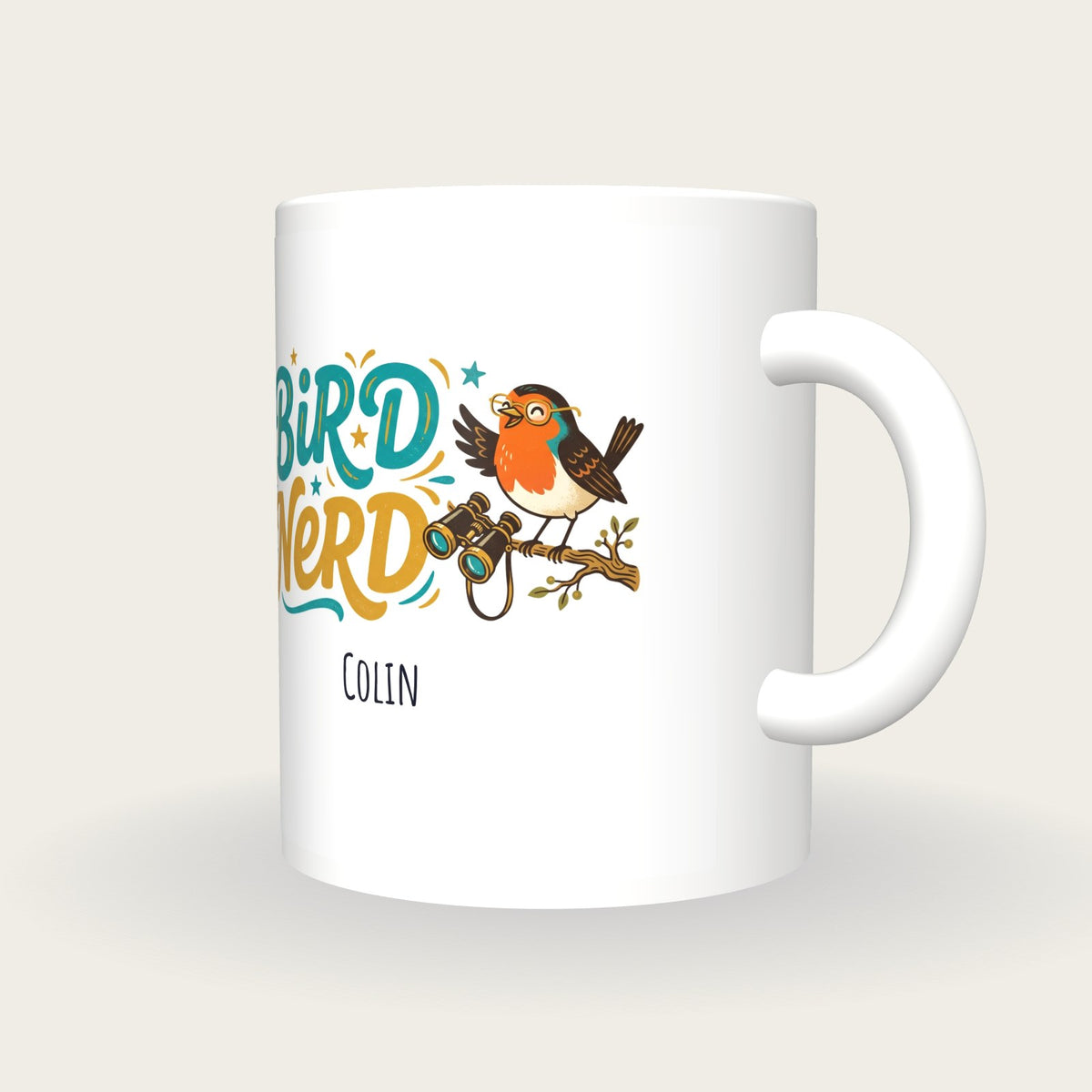 Personalised Bird Nerd Mug, three-quarter view