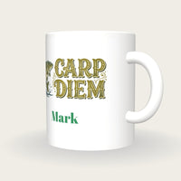Personalised Carp Diem Fishing Mug, three-quarter view