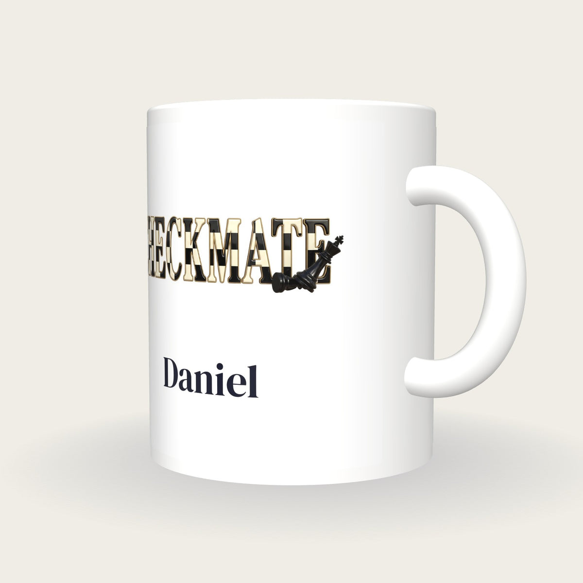 Personalised Checkmate Chess Mug, three-quarter view