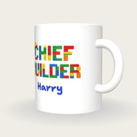 Personalised Chief Builder Brick Mug, three-quarter view