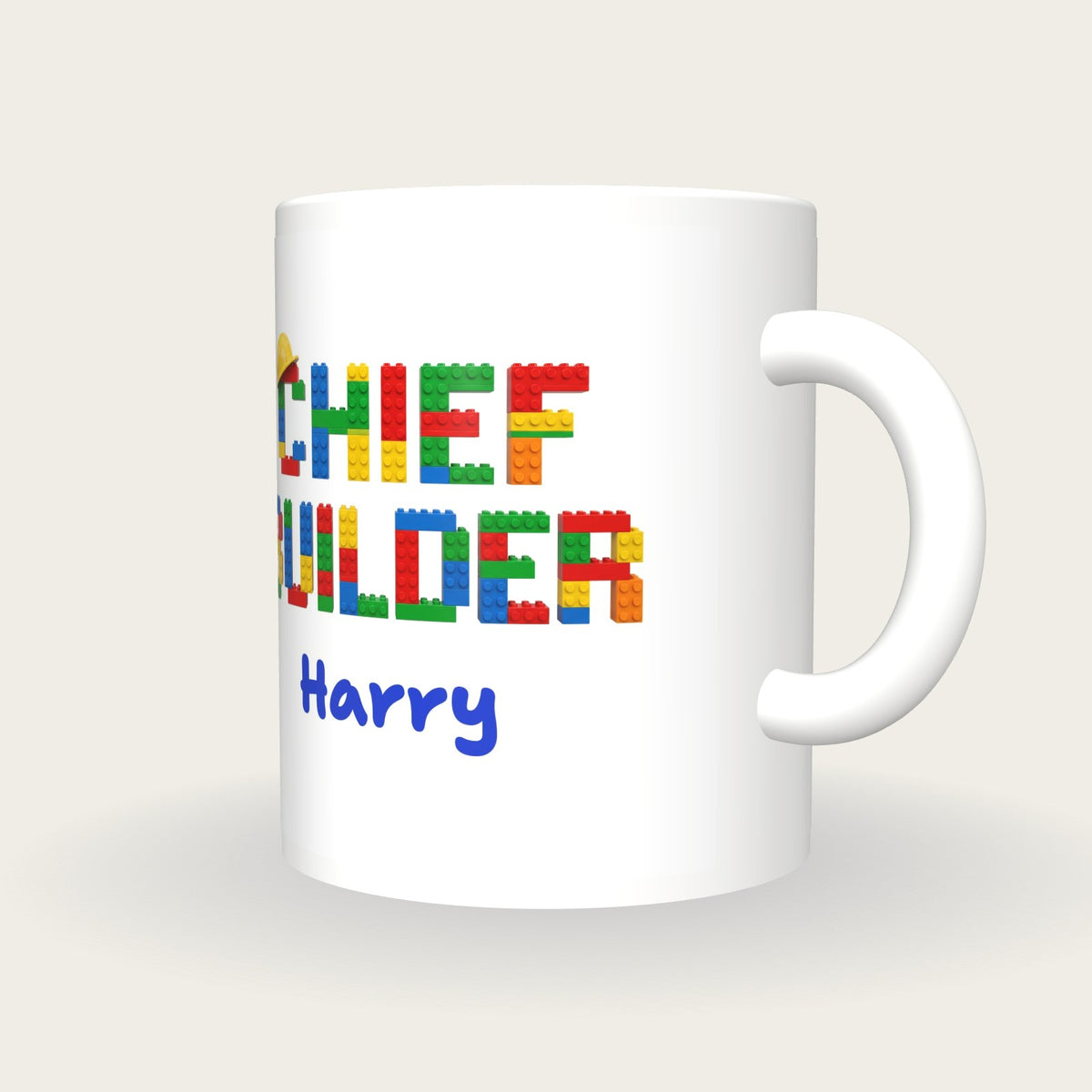 Personalised Chief Builder Brick Mug, three-quarter view