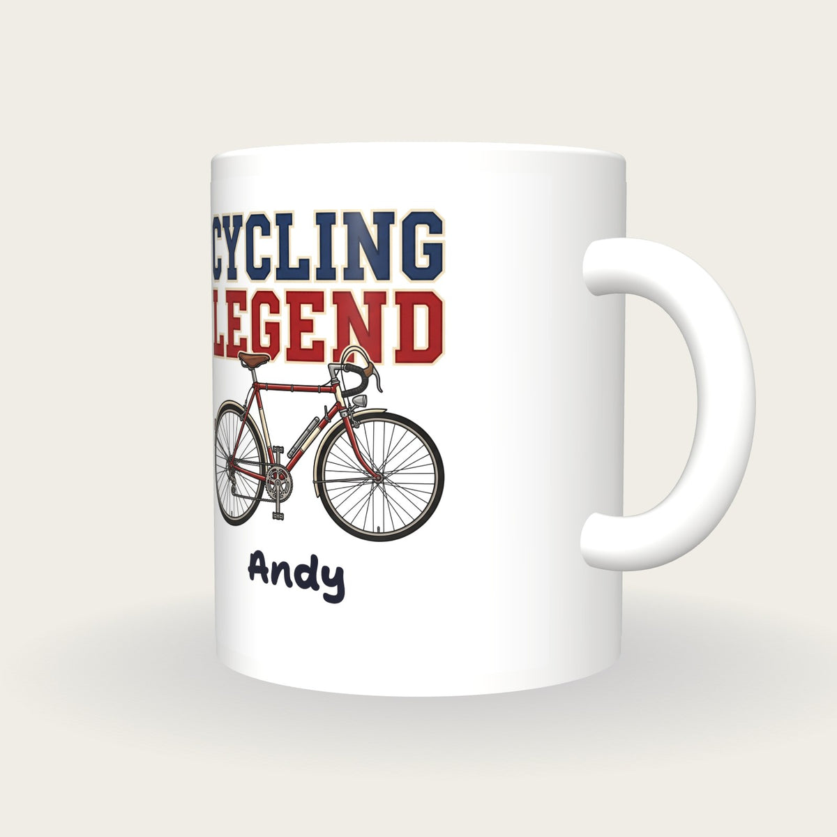 Personalised Cycling Legend Mug, three-quarter view