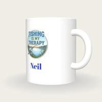 Personalised Fishing Is My Therapy Mug, three-quarter view