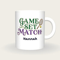 Personalised Game Set Match Tennis Mug, front