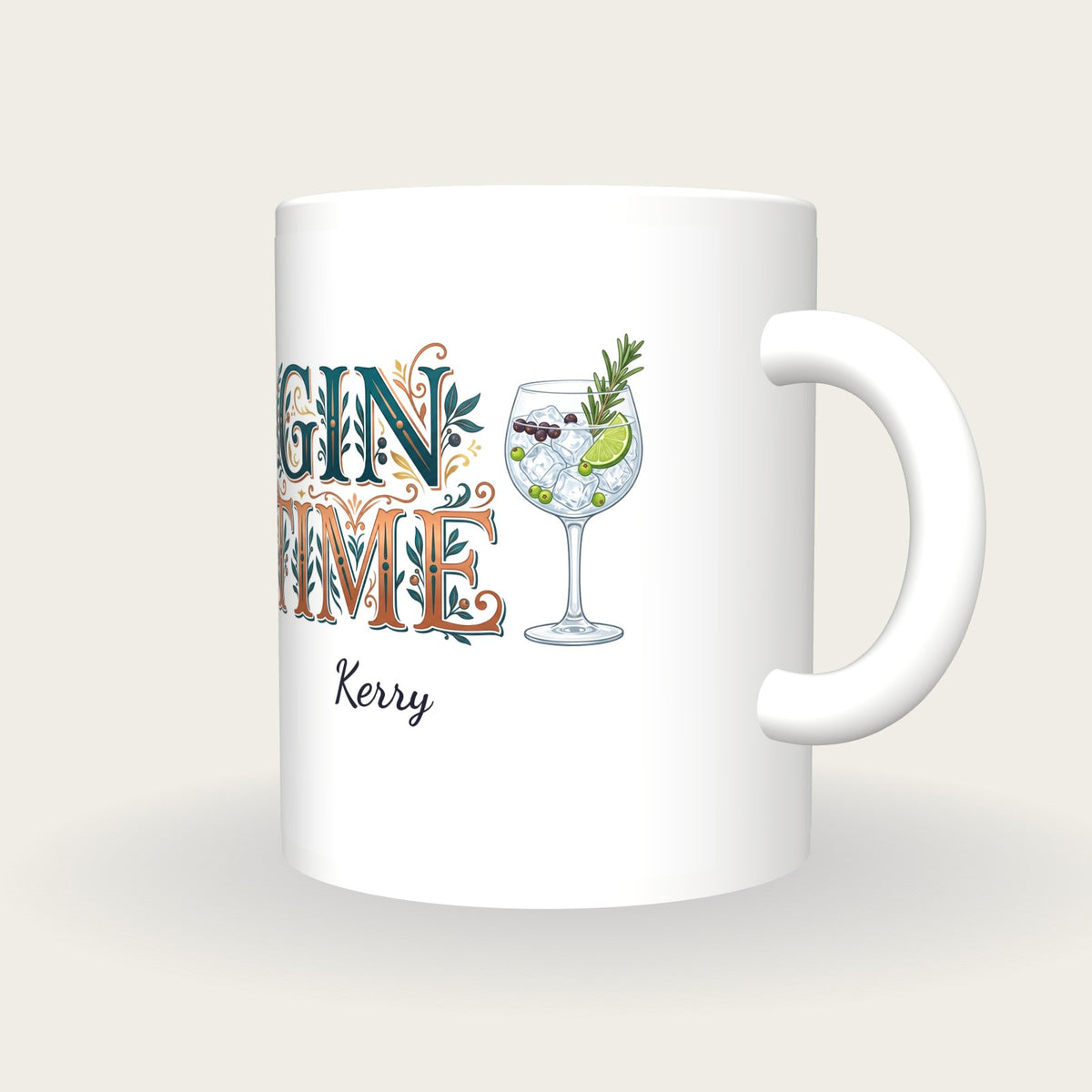 Personalised Gin Time Mug, three-quarter view