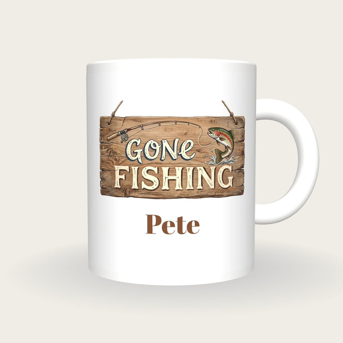 Personalised Gone Fishing Mug, front
