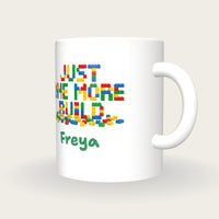Personalised Just One More Build Brick Mug, three-quarter view