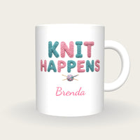 Personalised Knit Happens Knitting Mug, front