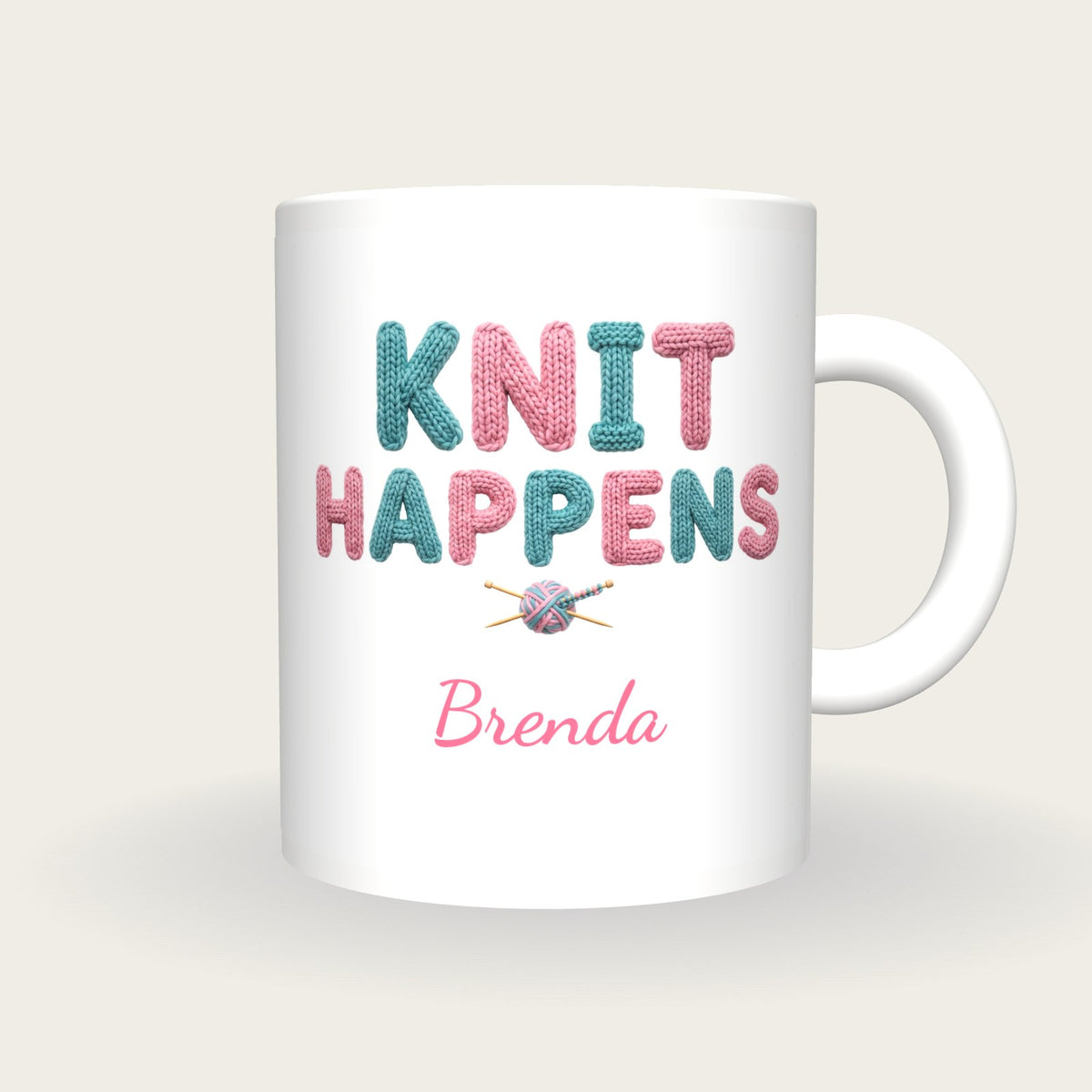 Personalised Knit Happens Knitting Mug, front