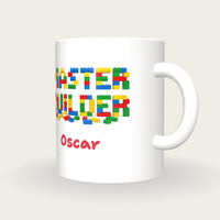 Personalised Master Builder Brick Mug, three-quarter view