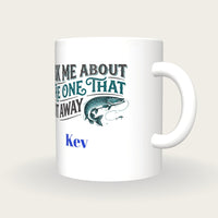 Personalised The One That Got Away Fishing Mug, three-quarter view