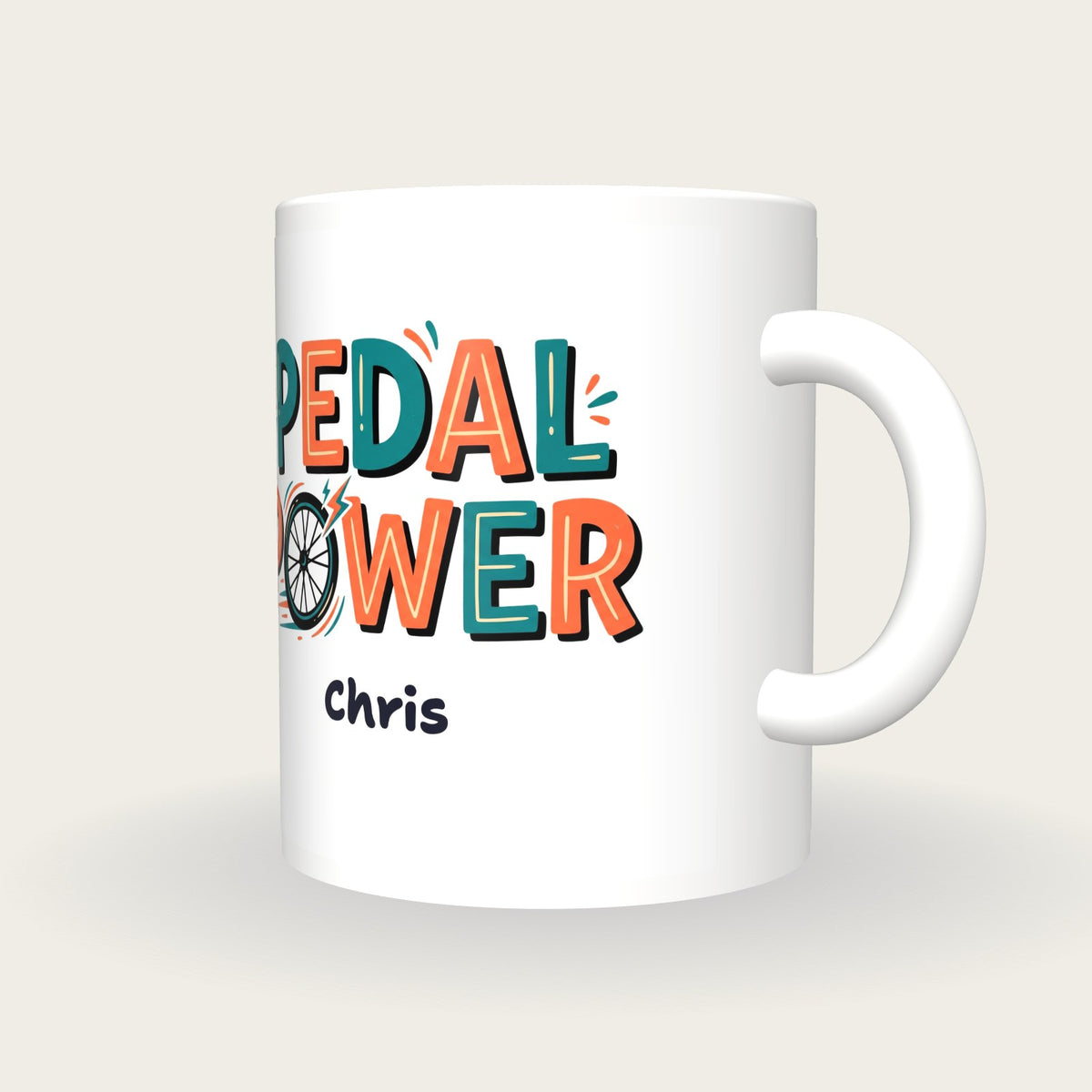 Personalised Pedal Power Cycling Mug, three-quarter view