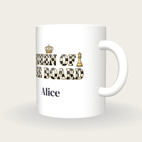 Personalised Queen Of The Board Chess Mug, three-quarter view