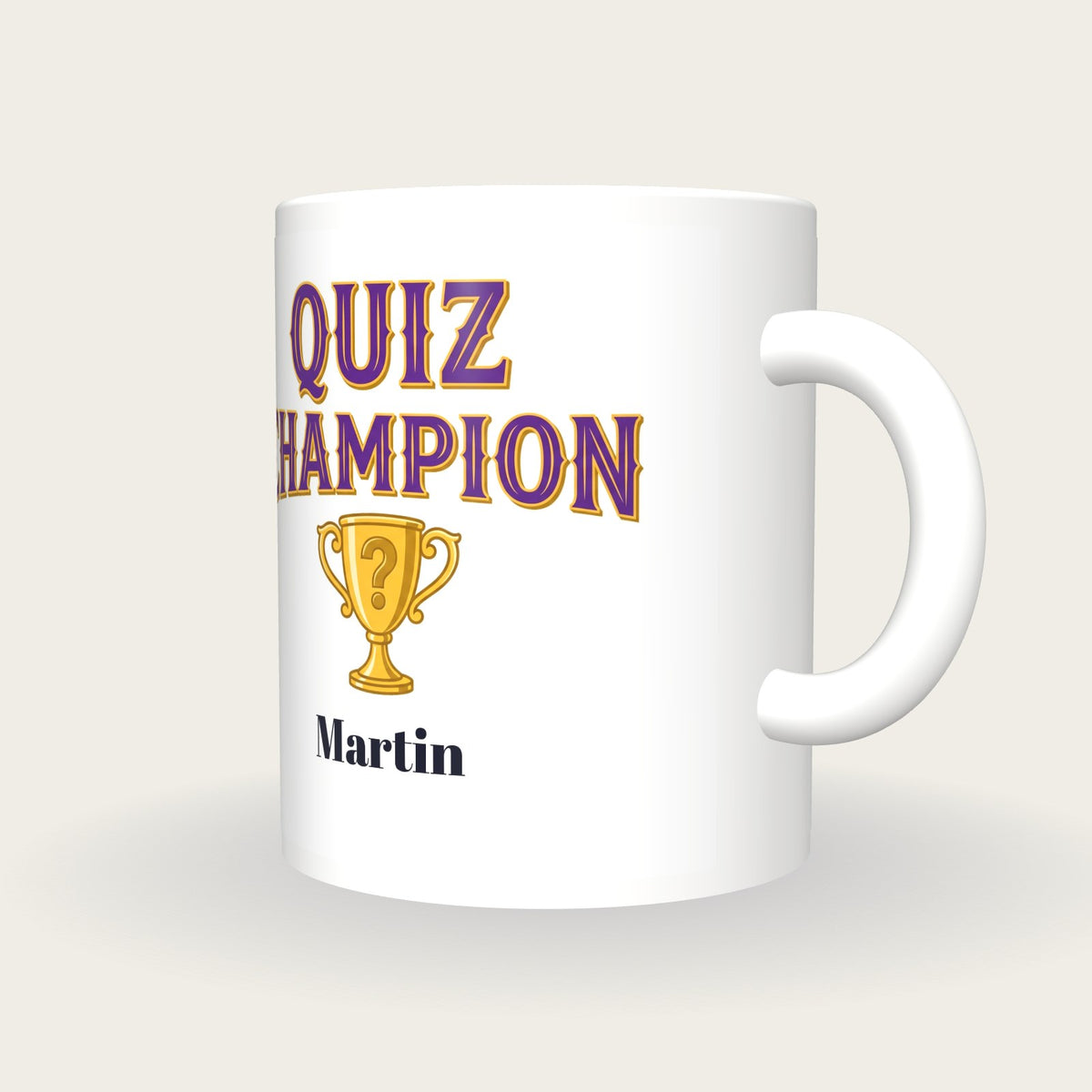 Personalised Quiz Champion Mug, three-quarter view
