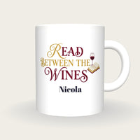 Personalised Read Between The Wines Book Club Mug, front