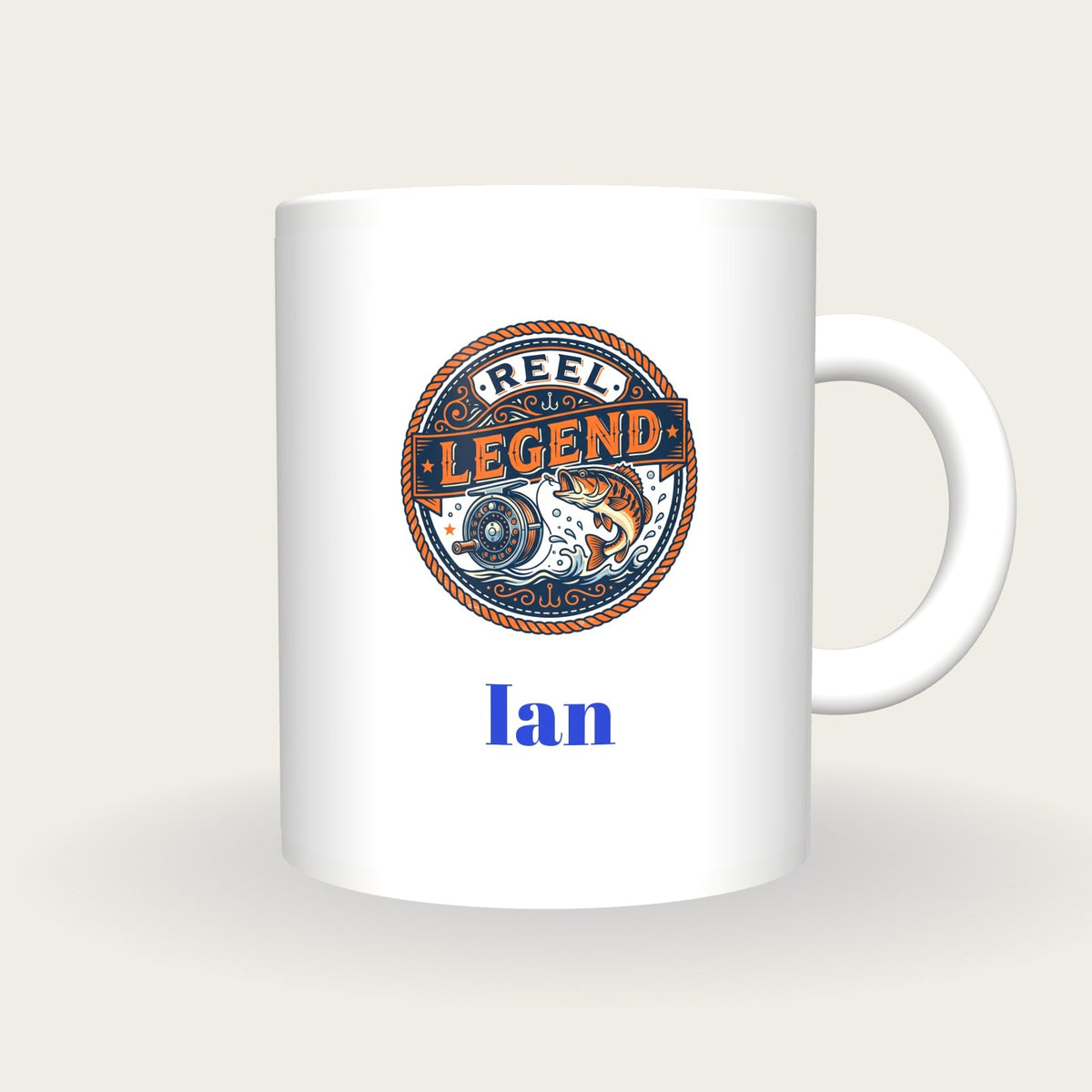 Personalised Reel Legend Fishing Mug, front