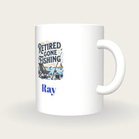 Personalised Retired Gone Fishing Mug, three-quarter view