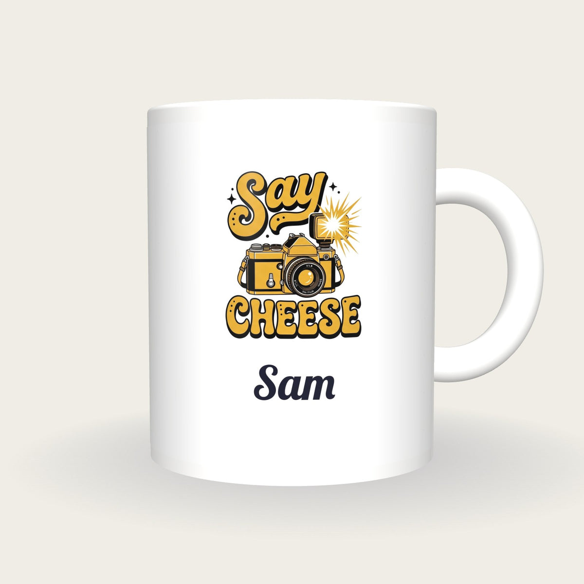 Personalised Say Cheese Camera Mug, front