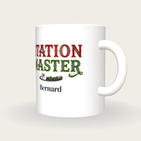 Personalised Station Master Model Railway Mug, three-quarter view