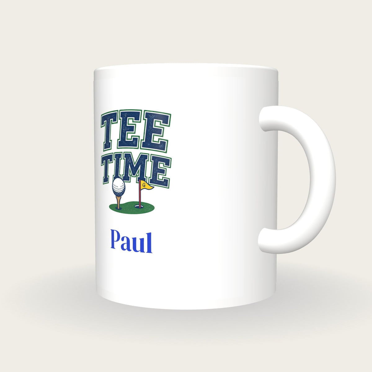 Personalised Tee Time Golf Mug, three-quarter view