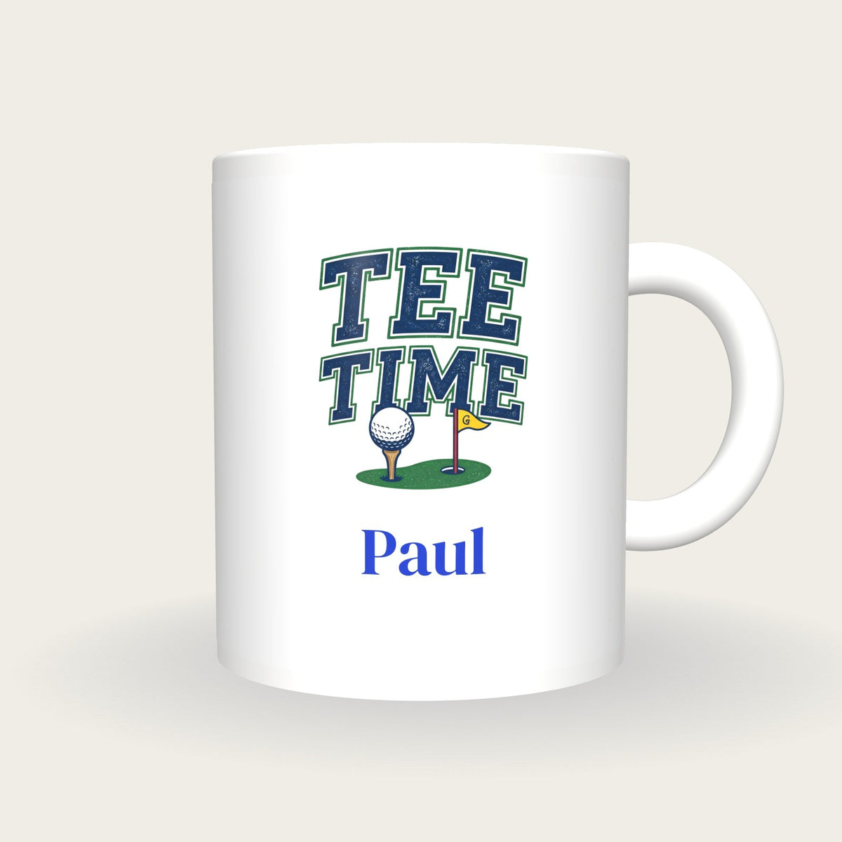 Personalised Tee Time Golf Mug, front