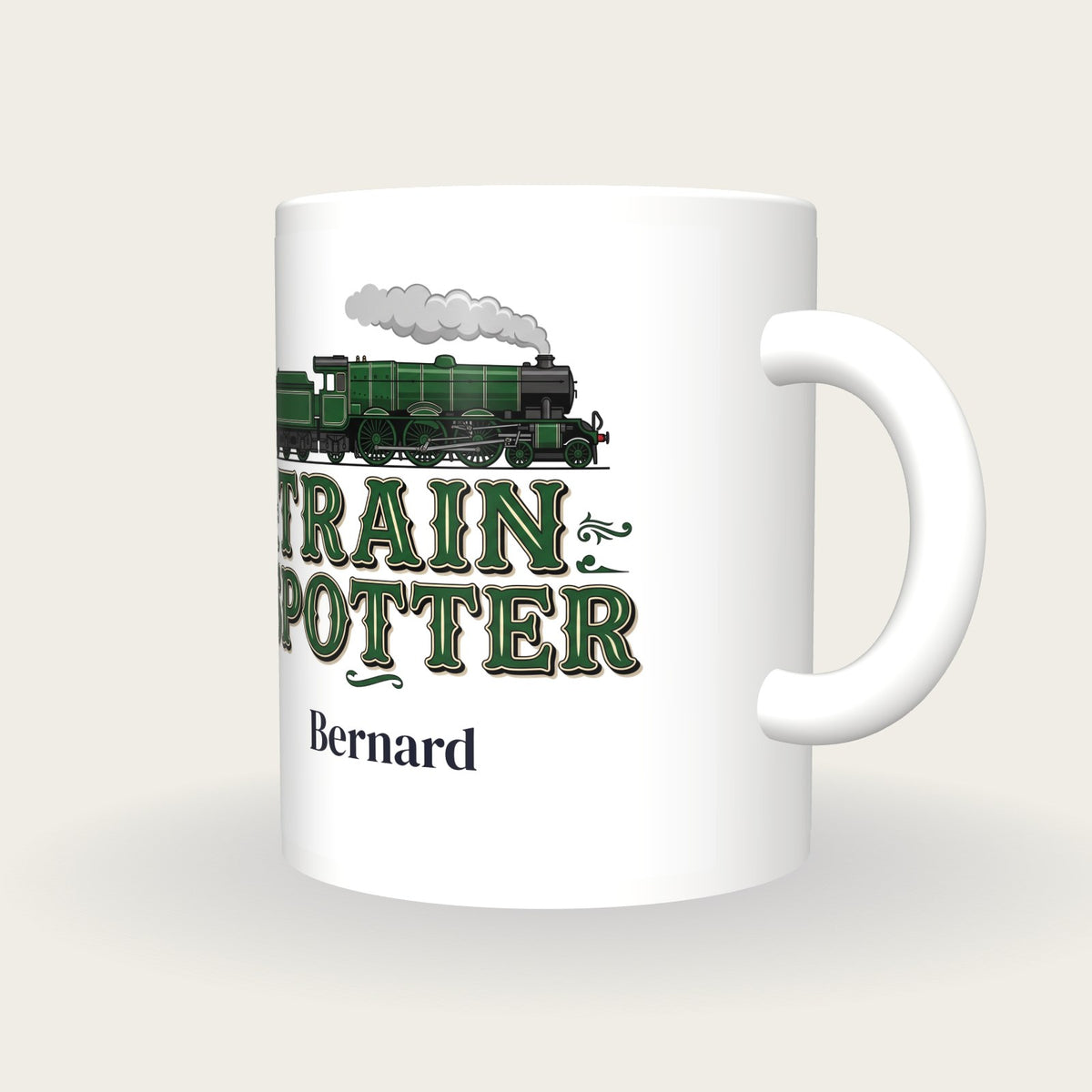 Personalised Train Spotter Mug, three-quarter view