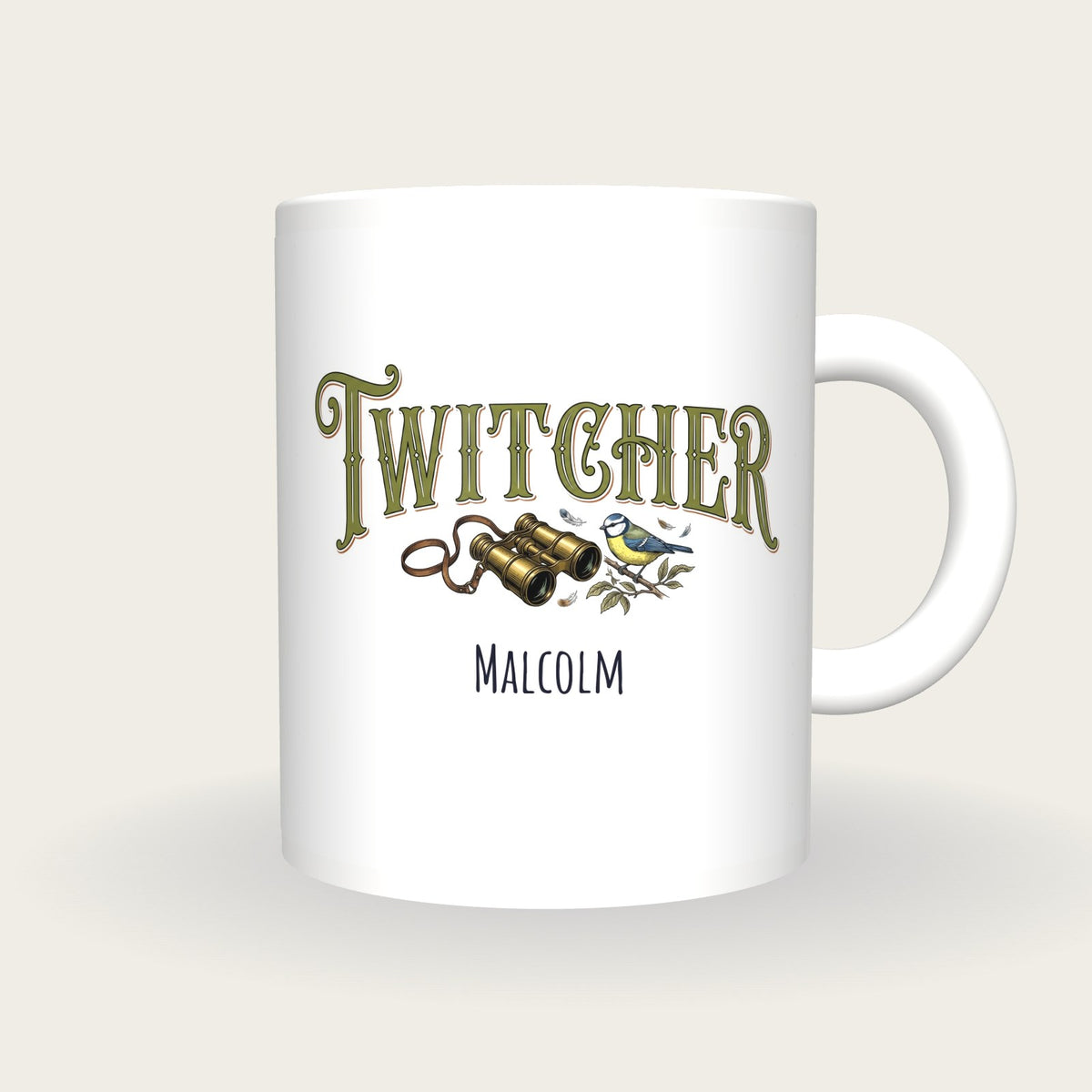 Personalised Twitcher Birdwatching Mug, front