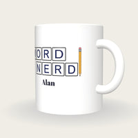 Personalised Word Nerd Crossword Mug, three-quarter view
