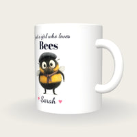Personalised Bee Mug, Just A Girl Who Loves Bees, three-quarter view