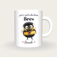 Personalised Bee Mug, Just A Girl Who Loves Bees, front
