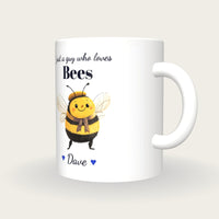 Personalised Bee Mug, Just A Guy Who Loves Bees, three-quarter view
