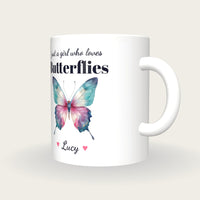 Personalised Butterfly Mug, Just A Girl Who Loves Butterflies, three-quarter view