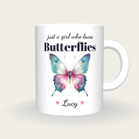 Personalised Butterfly Mug, Just A Girl Who Loves Butterflies, front