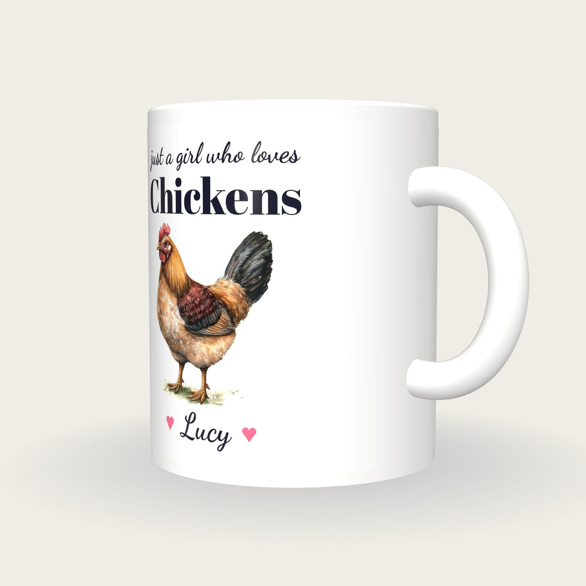 Personalised Chicken Mug, Just A Girl Who Loves Chickens, three-quarter view
