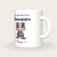 Personalised Dinosaur Mug, Just A Girl Who Loves Dinosaurs, three-quarter view