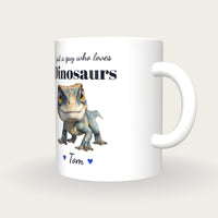 Personalised Dinosaur Mug, Just A Guy Who Loves Dinosaurs, three-quarter view