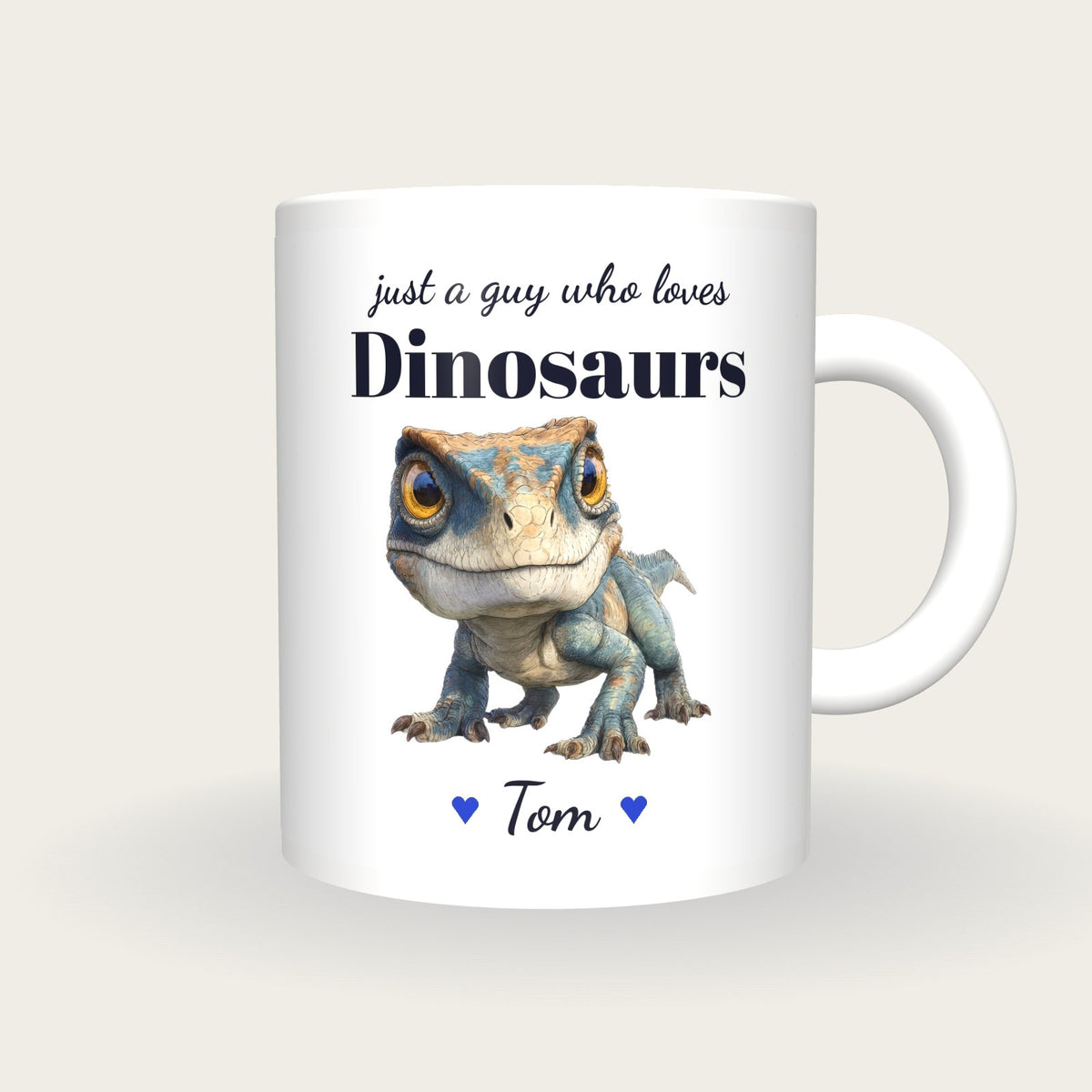 Personalised Dinosaur Mug, Just A Guy Who Loves Dinosaurs, front