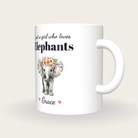 Personalised Elephant Mug, Just A Girl Who Loves Elephants, three-quarter view