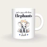 Personalised Elephant Mug, Just A Guy Who Loves Elephants, front